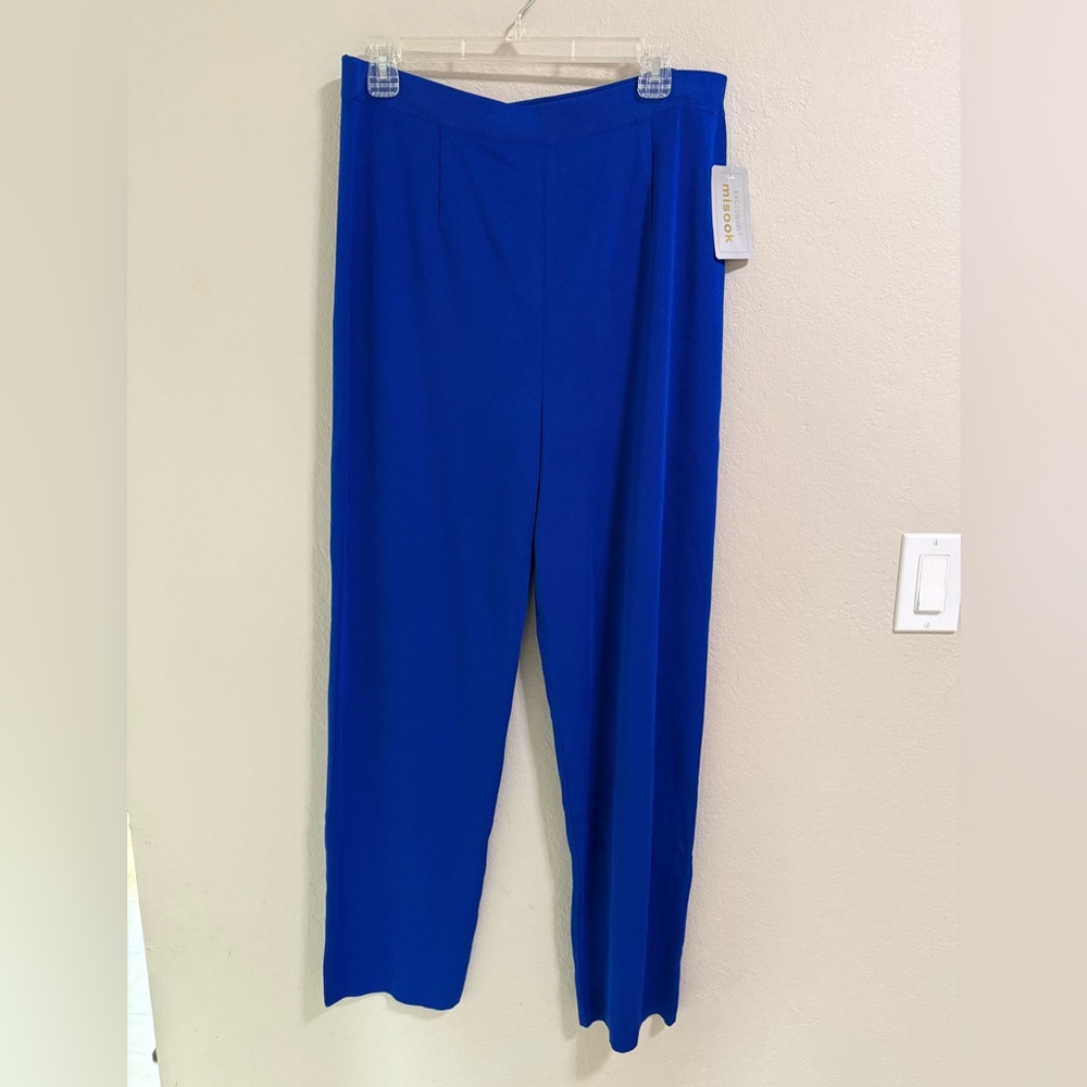 Misook Blue Knit Straight Leg Pants Pull On Career L NWT